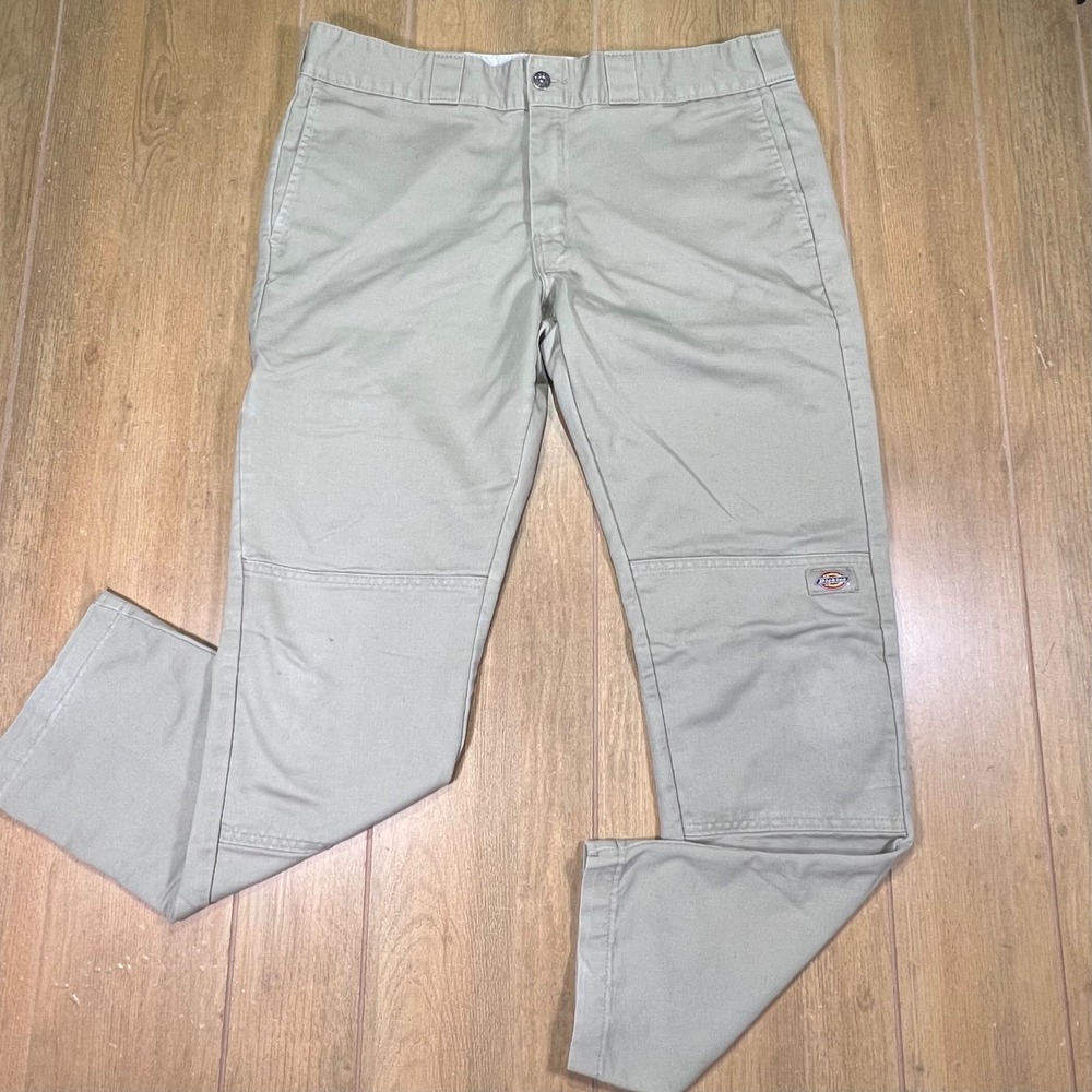 Dickies skinny Double Knee Work Pants Khaki Tan Straight Leg Chinos 38x30